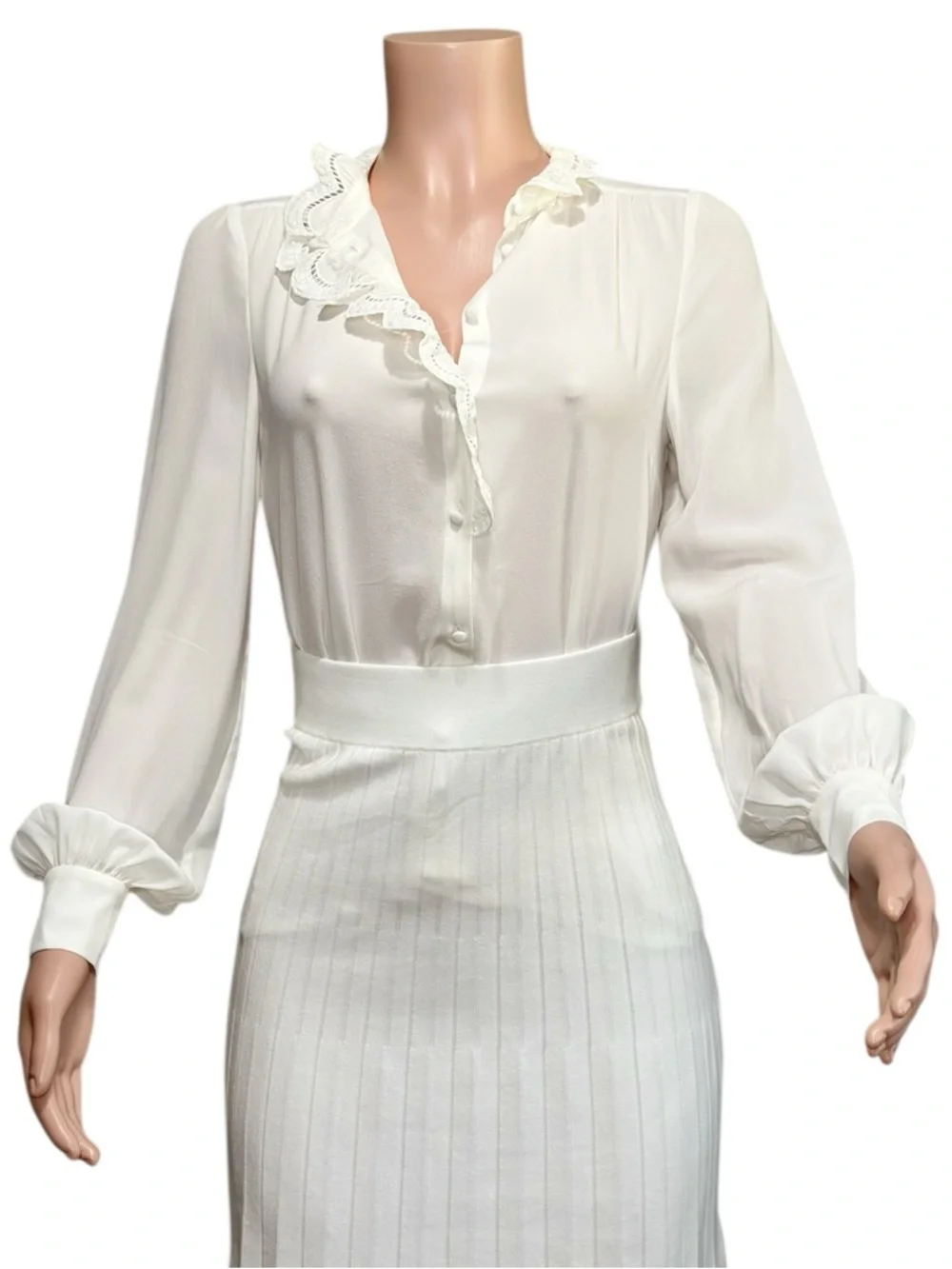 SÉZANE Chlo Long Sleeve Silk Shirt, Ecru, FR34/US2